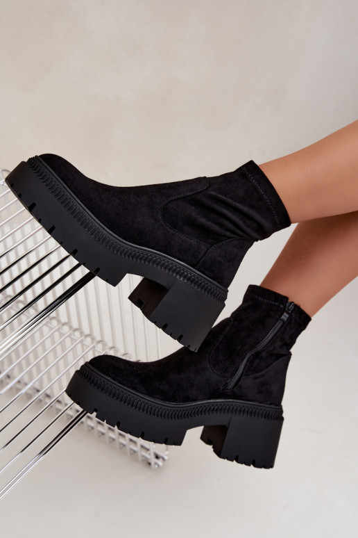 stivaletti da donna con tacco grosso e piattaforma in suede sintetico nero Elvianne