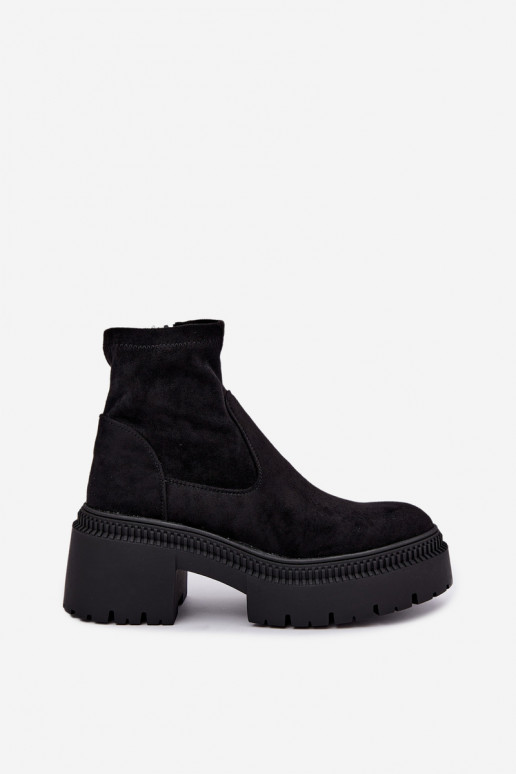 stivaletti da donna con tacco grosso e piattaforma in suede sintetico nero Elvianne