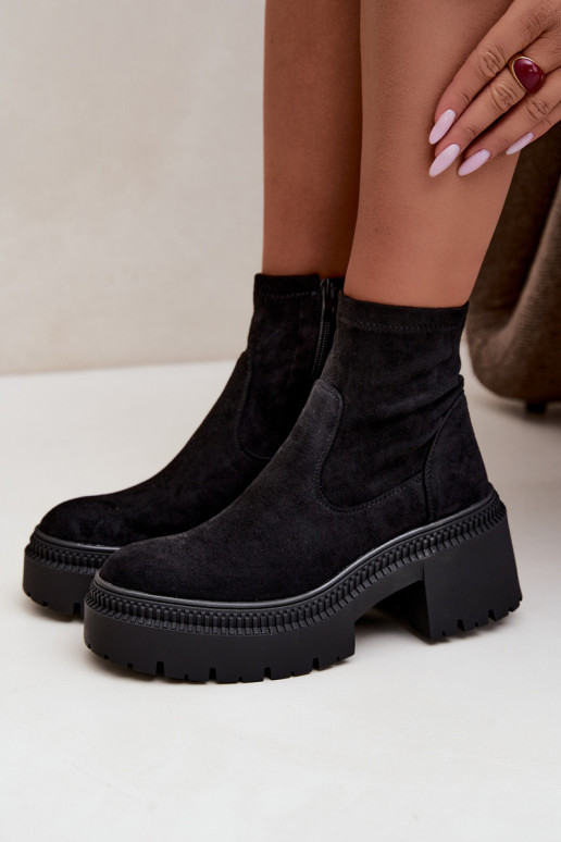 stivaletti da donna con tacco grosso e piattaforma in suede sintetico nero Elvianne