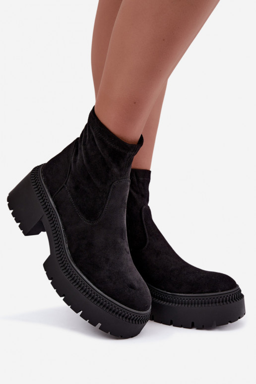 stivaletti da donna con tacco grosso e piattaforma in suede sintetico nero Elvianne