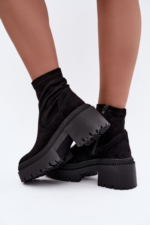 stivaletti da donna con tacco grosso e piattaforma in suede sintetico nero Elvianne