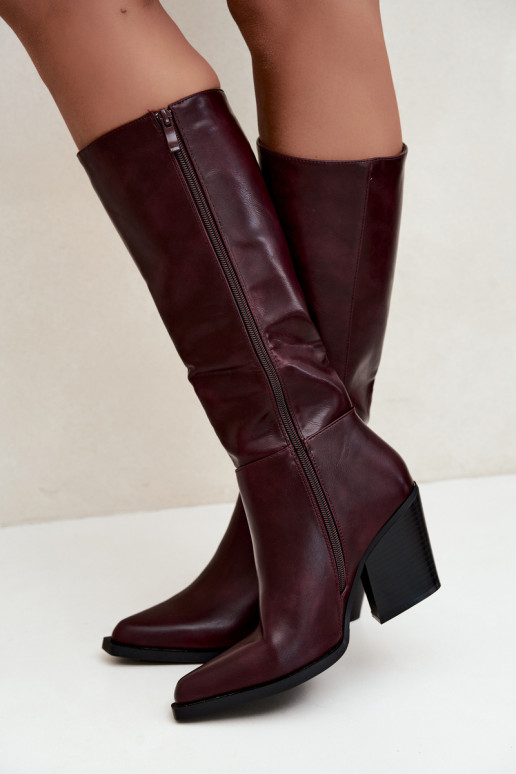 stivali alti da donna con tacco isolati color bordeaux Katelle