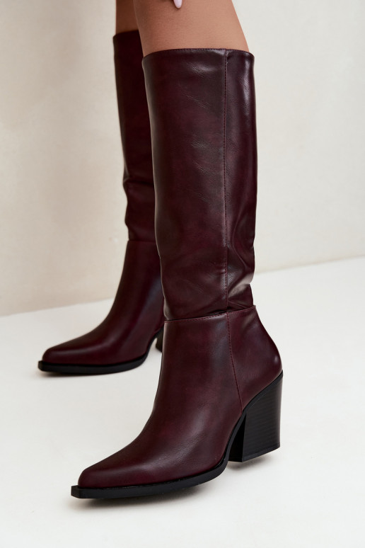 stivali alti da donna con tacco isolati color bordeaux Katelle