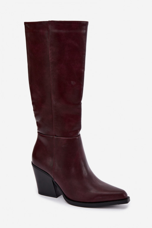 stivali alti da donna con tacco isolati color bordeaux Katelle