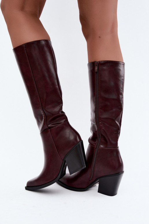 stivali alti da donna con tacco isolati color bordeaux Katelle