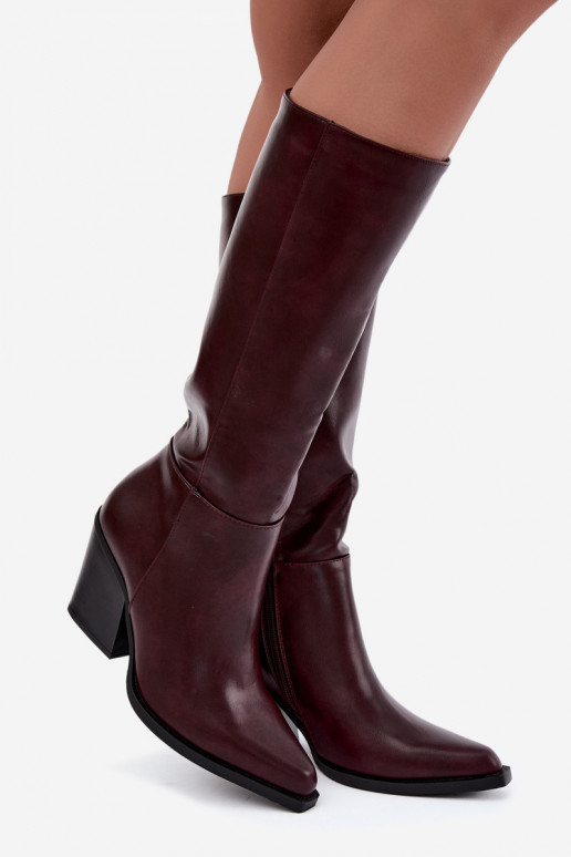 stivali alti da donna con tacco isolati color bordeaux Katelle