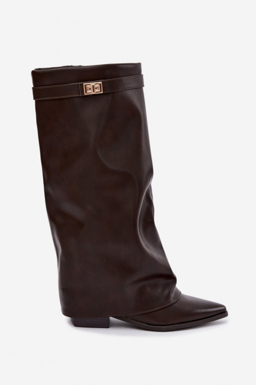 stivali alti da donna con gambale lacciato su tacco basso in pelle sintetica color caramello Gisellea