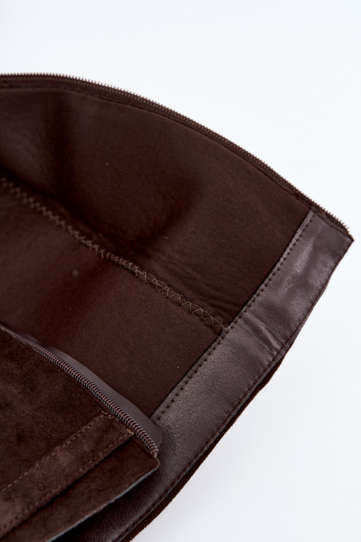 stivali alti da donna con gambale lacciato su tacco basso in suede sintetico color caramello Gisellea