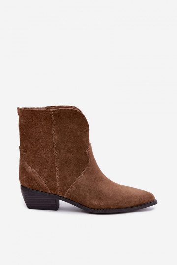 stivaletti da donna in stile cowboy con tacco in suede naturale marrone Norelle 2