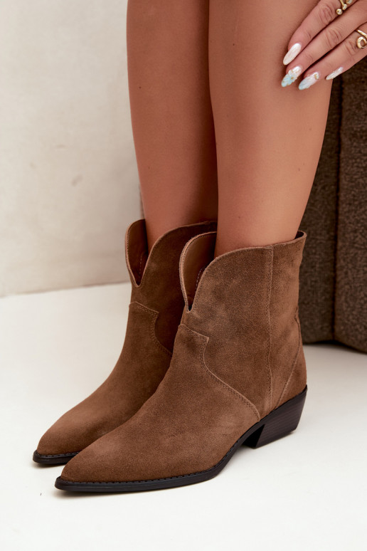 stivaletti da donna in stile cowboy con tacco in suede naturale marrone Norelle