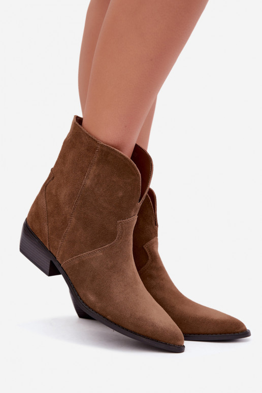 stivaletti da donna in stile cowboy con tacco in suede naturale marrone Norelle