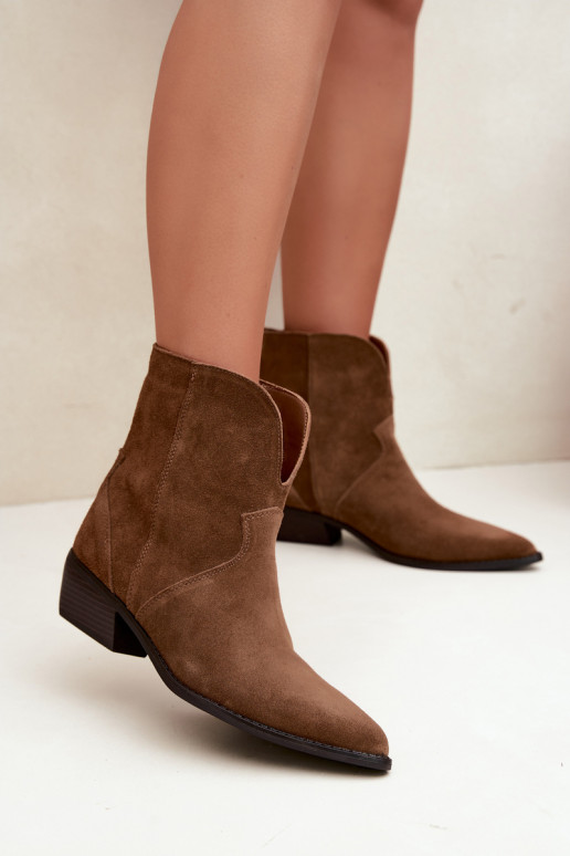 stivaletti da donna in stile cowboy con tacco in suede naturale marrone Norelle