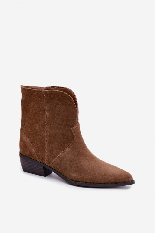 stivaletti da donna in stile cowboy con tacco in suede naturale marrone Norelle