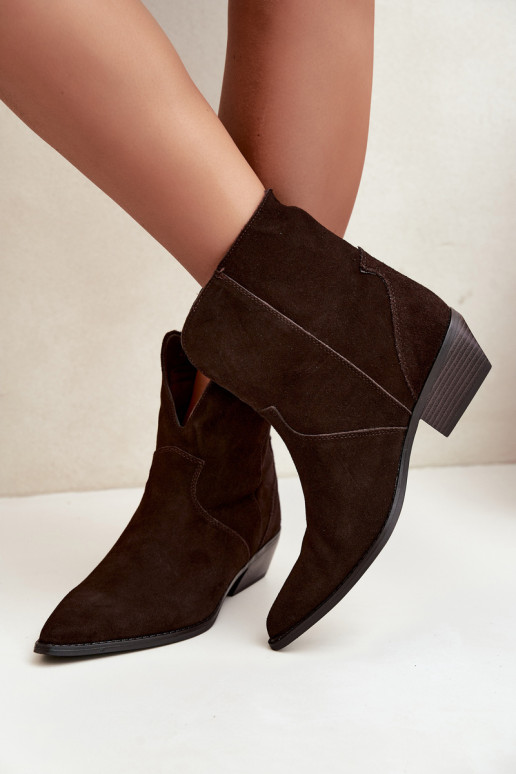 stivaletti in stile cowboy con tacco in suede cioccolato Norelle
