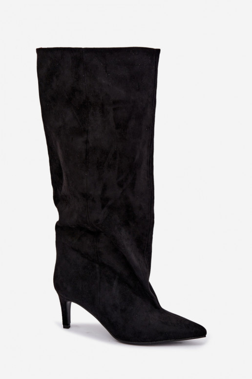 stivali alti da donna slip-on con tacco in nero Favra