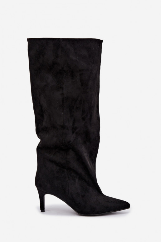 stivali alti da donna slip-on con tacco in nero Favra