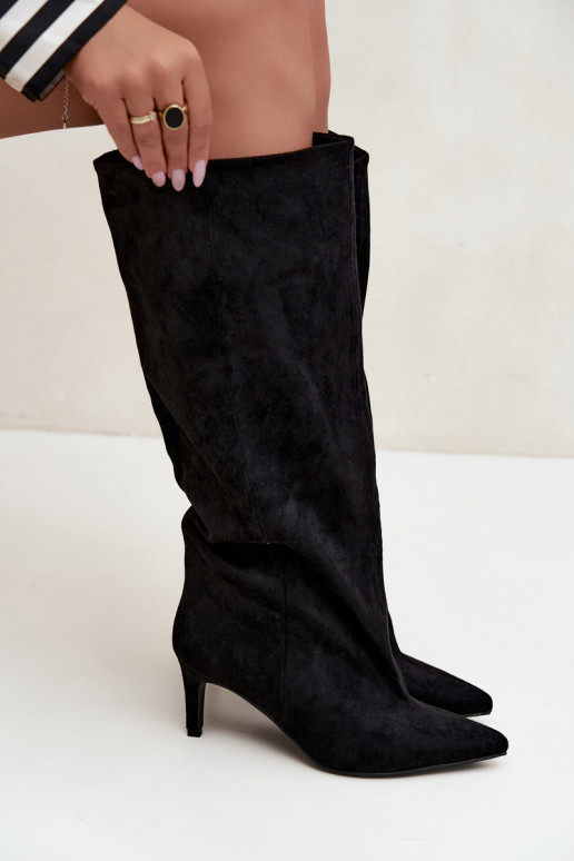 stivali alti da donna slip-on con tacco in nero Favra