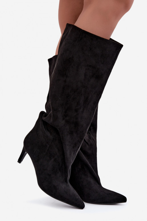 stivali alti da donna slip-on con tacco in nero Favra