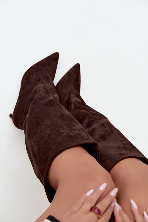 stivali alti da donna slip-on con tacco in cioccolato Favra