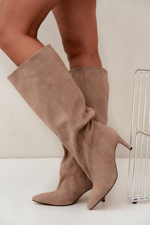 stivali alti da donna slip-on con tacco in sabbia Favra