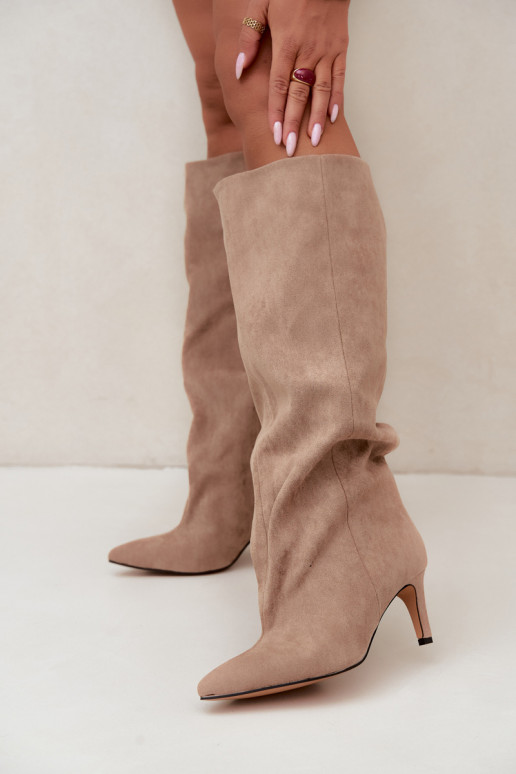 stivali alti da donna slip-on con tacco in sabbia Favra