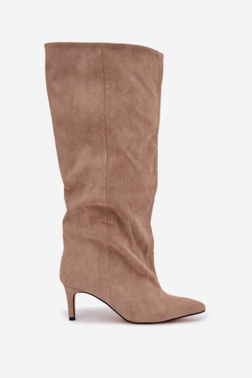 stivali alti da donna slip-on con tacco in sabbia Favra