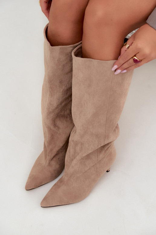 stivali alti da donna slip-on con tacco in sabbia Favra