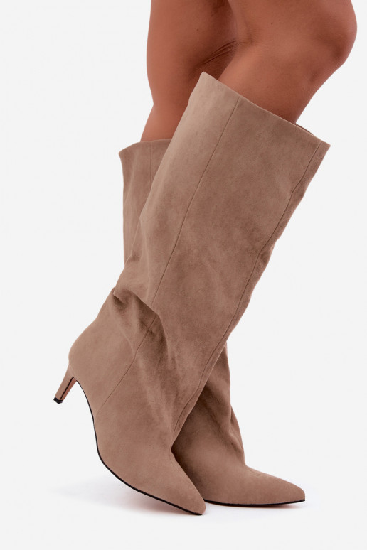 stivali alti da donna slip-on con tacco in sabbia Favra