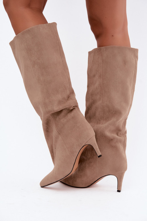 stivali alti da donna slip-on con tacco in sabbia Favra