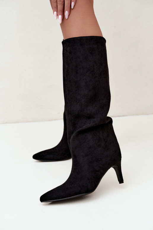 stivali alti da donna slip-on, foderati con tacchi sottili neri Olivienne