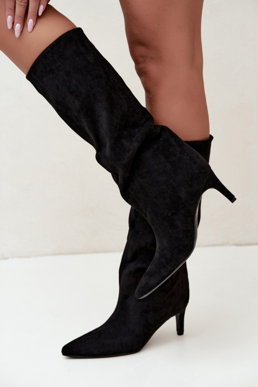 stivali alti da donna slip-on, foderati con tacchi sottili neri Olivienne