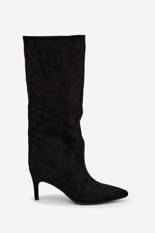 stivali alti da donna slip-on, foderati con tacchi sottili neri Olivienne