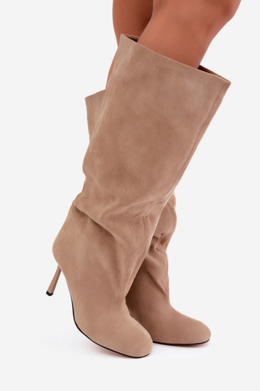 stivali alti da donna slip-on con tacchi sottili color sabbia Caliya