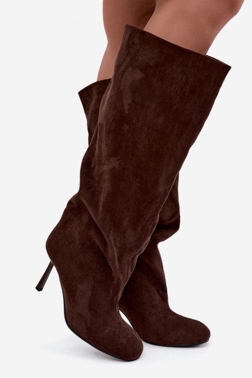 stivali alti da donna slip-on con tacchi sottili in CzekoladoĮe Caliya