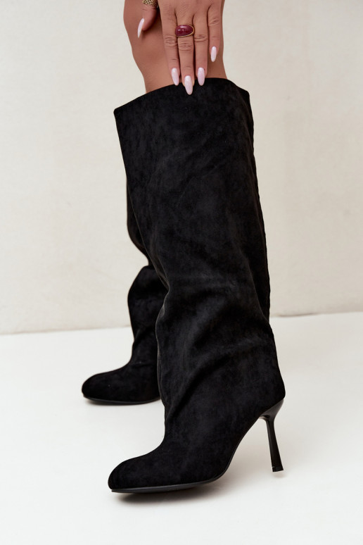 stivali alti da donna slip-on con tacchi sottili neri Caliya