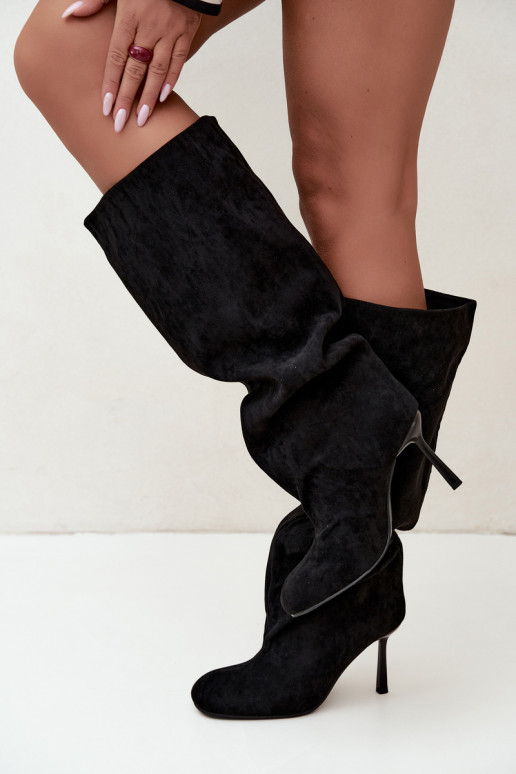 stivali alti da donna slip-on con tacchi sottili neri Caliya