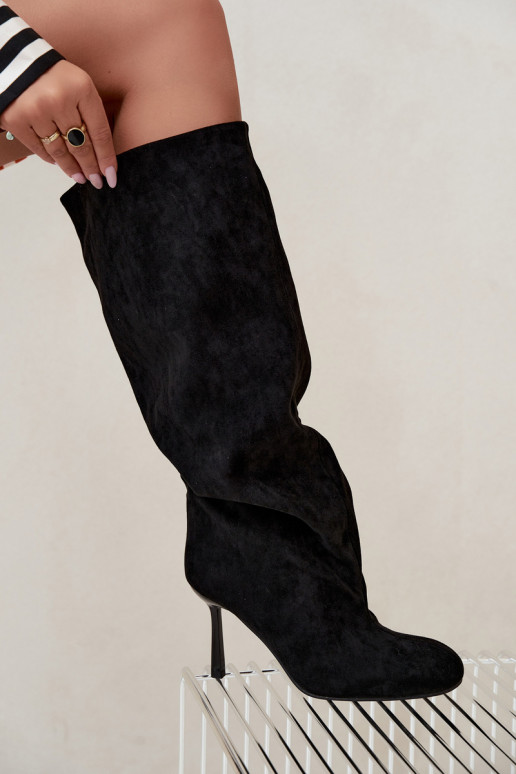 stivali alti da donna slip-on con tacchi sottili neri Caliya