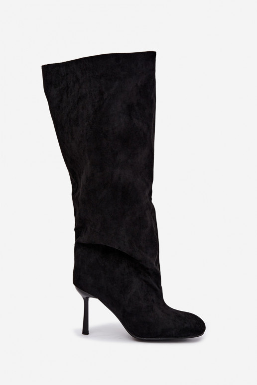 stivali alti da donna slip-on con tacchi sottili neri Caliya