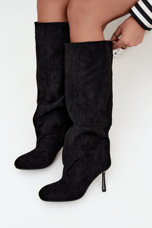stivali alti da donna slip-on con tacchi sottili neri Caliya