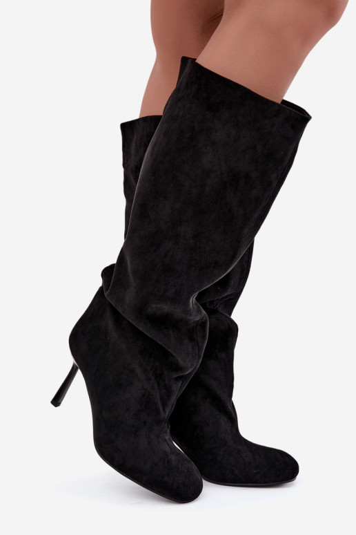 stivali alti da donna slip-on con tacchi sottili neri Caliya