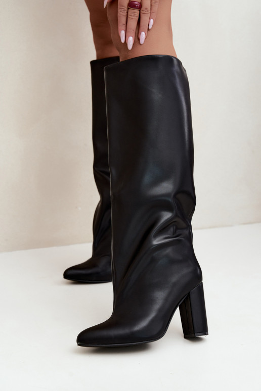 stivali alti da donna slip-on con tacchi neri Emeline