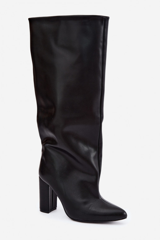 stivali alti da donna slip-on con tacchi neri Emeline