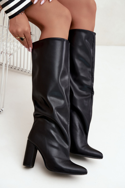 stivali alti da donna slip-on con tacchi neri Emeline