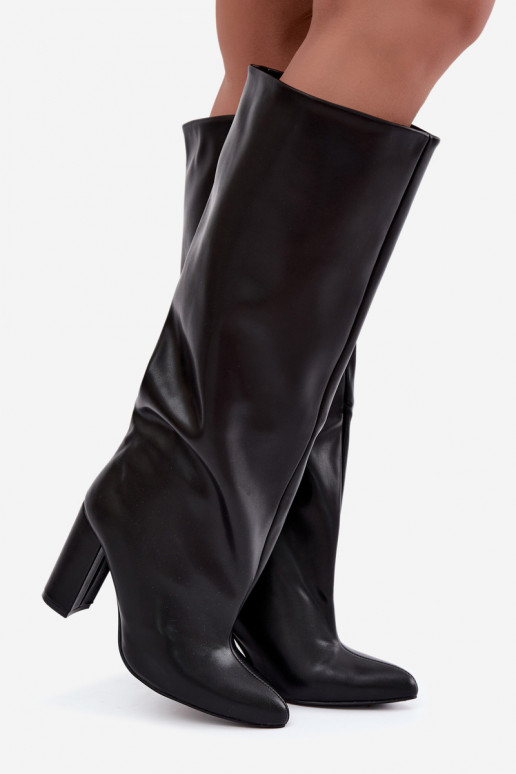stivali alti da donna slip-on con tacchi neri Emeline