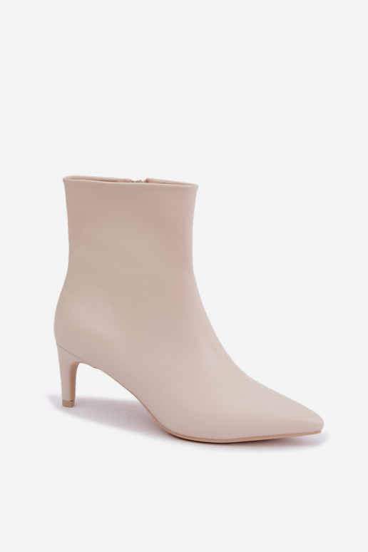 stivaletti da donna con tacchi in pelle sintetica color avorio Celisse