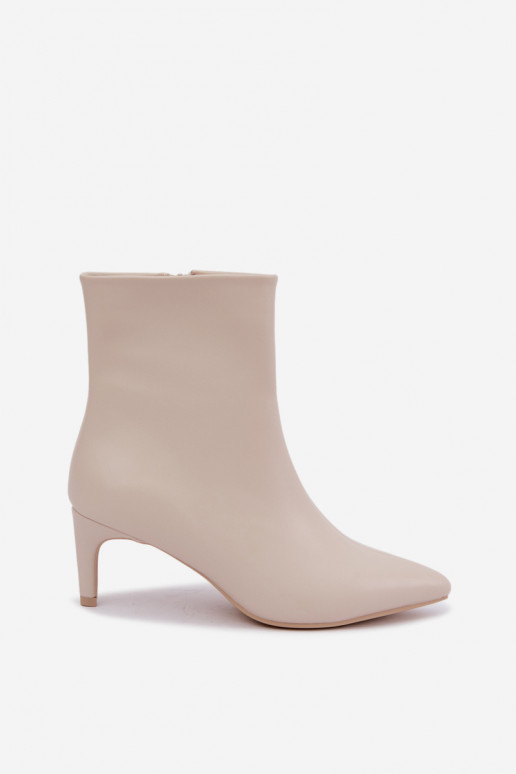 stivaletti da donna con tacchi in pelle sintetica color avorio Celisse