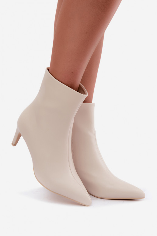 stivaletti da donna con tacchi in pelle sintetica color avorio Celisse