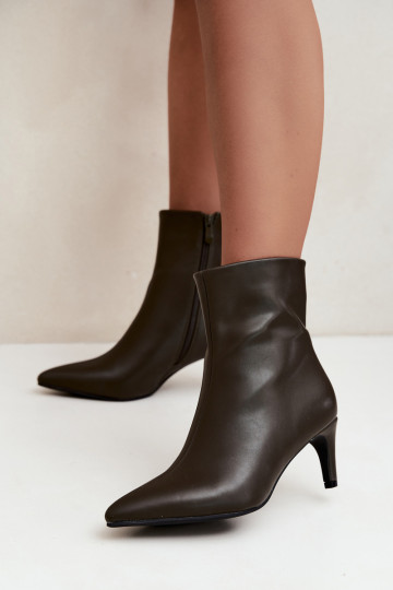 stivaletti da donna con tacchi in pelle sintetica color khaki Celisse 2