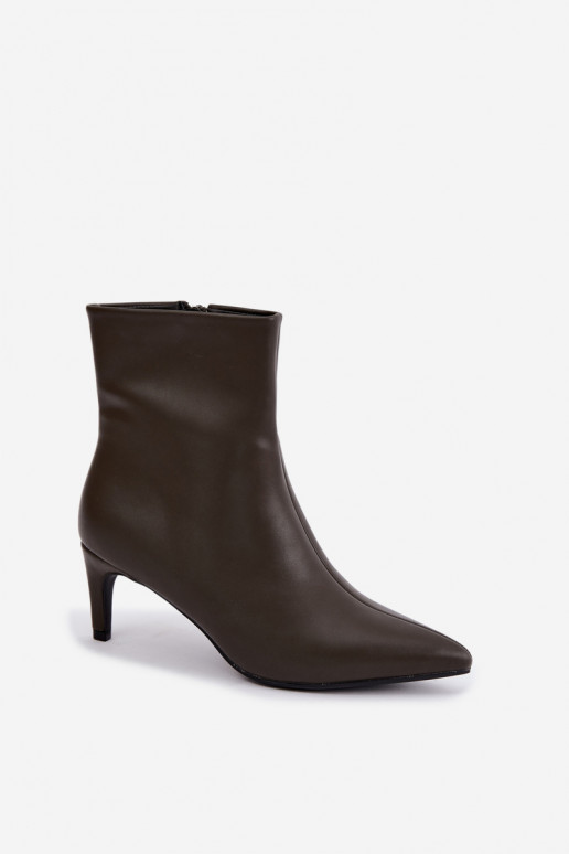 stivaletti da donna con tacchi in pelle sintetica color khaki Celisse