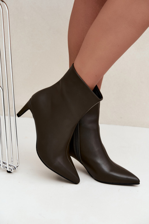stivaletti da donna con tacchi in pelle sintetica color khaki Celisse